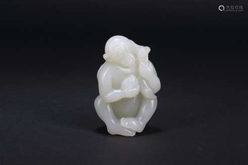A Chinese Carved Jade Animal of Monkey Decoration