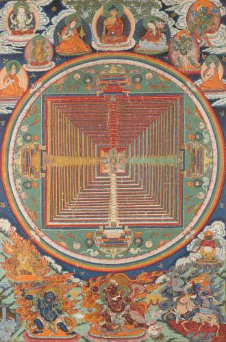 藏中，拉萨风格，十九世纪 观世音菩萨坛城