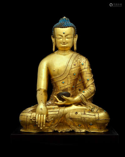 西藏，十五世纪 铜鎏金阿閦佛像