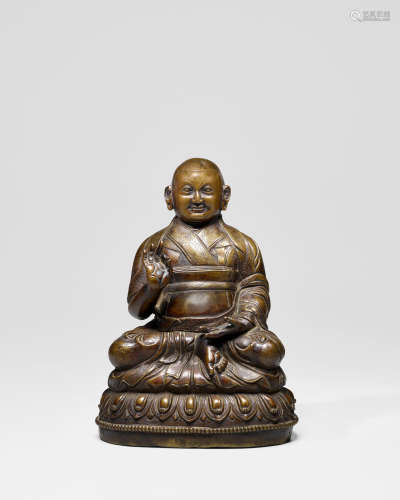 西藏，十六世纪 铜错银喇嘛「确勒」 像