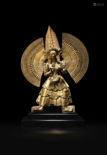 乾隆时期（1735-1795） 铜鎏金大白伞盖佛母像
