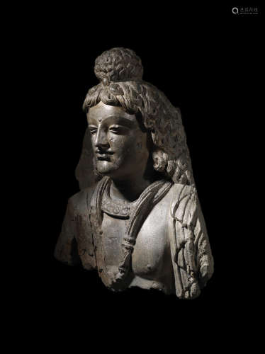 犍陀罗，三至五世纪 片岩佛陀苦行头像
