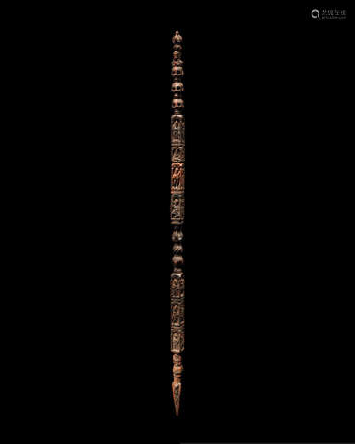 尼泊尔，十至十三世纪 木雕天杖
