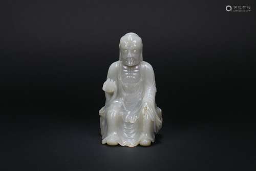 A Chinese Carved Jade Figure Of Luohan