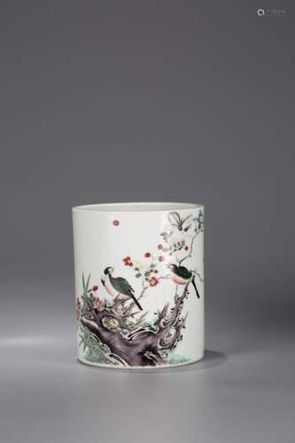 A Chinese Wucai Porcelain Brush Pot