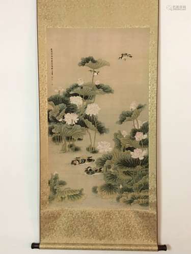 Chinese Watercolor Painting with Ducks