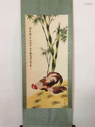 Chinese Watercolor Painting with chicken