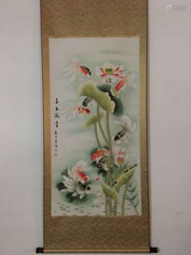 Chinese Watercolor Painting with Nine Fish