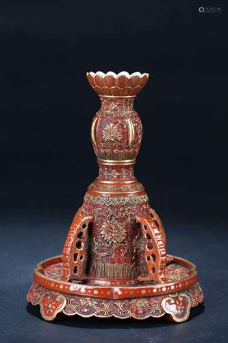 A Chinese Coral-Red Glazed Porcelain Candle Holder