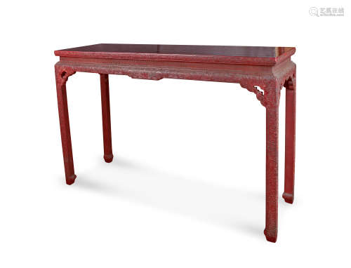 清 填红漆雕如意云龙纹长桌