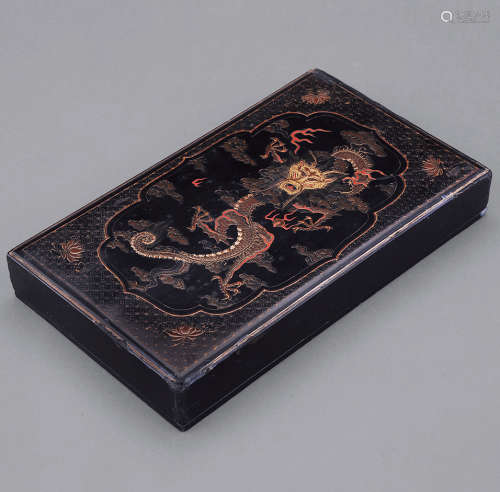 19世纪 黑漆云龙纹长方盒