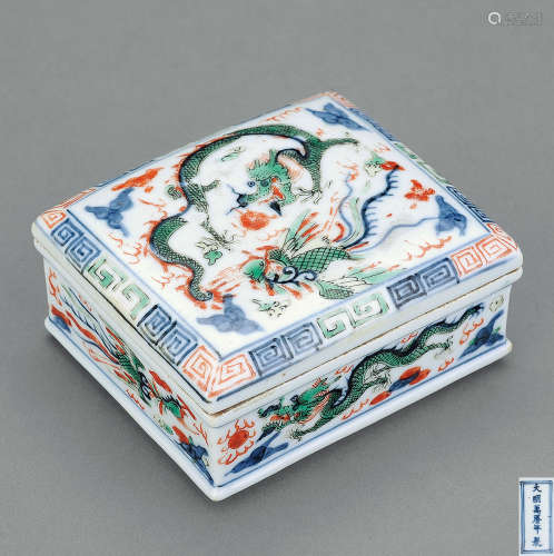 19世纪 五彩龙纹盖盒