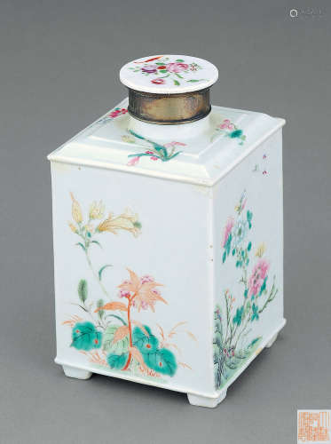 民国 粉彩花卉纹茶罐