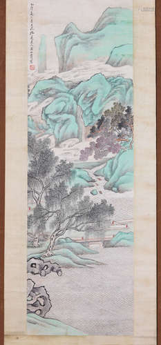 (1855 - 1919) 黃山壽青綠山水圖