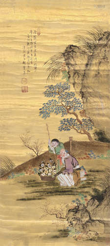 钱慧安（1833～1911） 赏花图 立轴 设色金笺