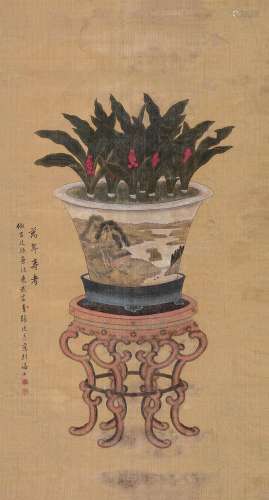 张廷彦（1735～1794） 万年寿考 立轴 设色纸本