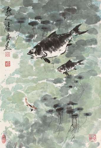 唐云（1910～1993） 游鱼图 立轴 设色纸本