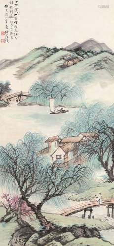 汪琨（1877～1946） 山雨留客 立轴 设色纸本