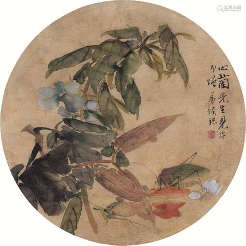 陆恢（1851～1920） 虫草 镜框 设色绢本