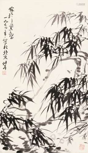 卢坤峰（b.1934） 1974年作 竹石图 镜片 水墨纸本