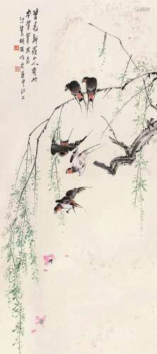 胡汀鹭（1883～1943） 柳燕图 立轴 设色纸本
