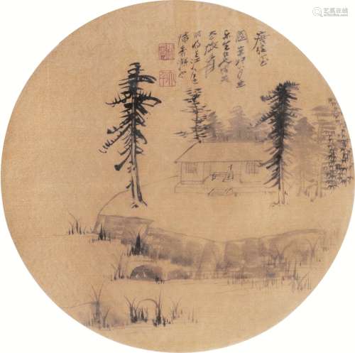 张大千（1899～1983） 辛卯（1951）年作 唐经室图 镜框 水墨绢本