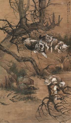 程璋（1869～1938） 丁巳（1917）年作 猫趣 立轴 绢本