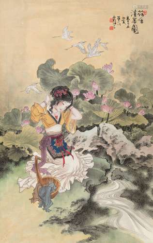 华三川（1930～2004） 丁丑（1997）年作 荷香清暑图 立轴 设色绢本