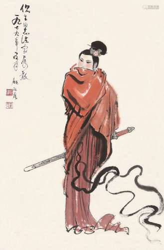 顾炳鑫（1923～2001） 1979年作 风尘女侠 镜片 设色纸本