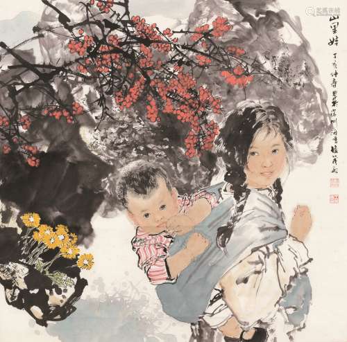 王茂飞（b.1969） 丁亥（2007）年作 山里娃 镜片 设色纸本