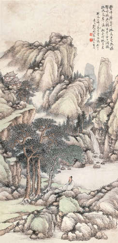顾颐（1882～1941） 丁卯（1927）年作 听瀑图 立轴 设色纸本