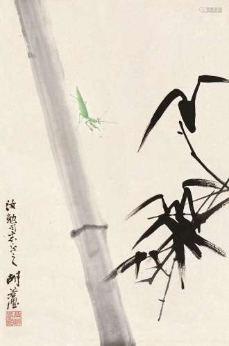 胡若思（1916～2004） 修竹螳螂 立轴 设色纸本
