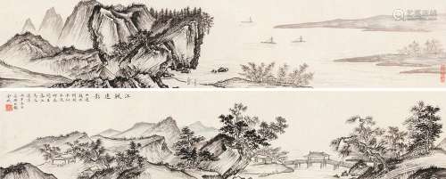 金城（1878～1926） 丙午（1906）年作 江帆远影 镜片 水墨纸本