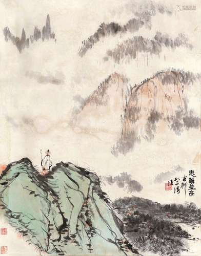 秦古柳（1909～1976） 惠麓登高 镜片 设色纸本