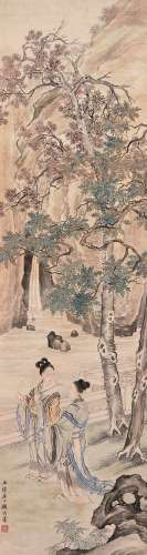 顾洛（1763～约1837） 桐荫仕女 立轴 设色纸本