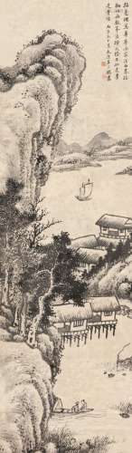 王三锡（1716～1793后） 丙子（1756）年作 峰峦帆影 立轴 设色纸本