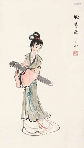 沈子丞（1904～1996） 抱琴图 镜片 设色纸本