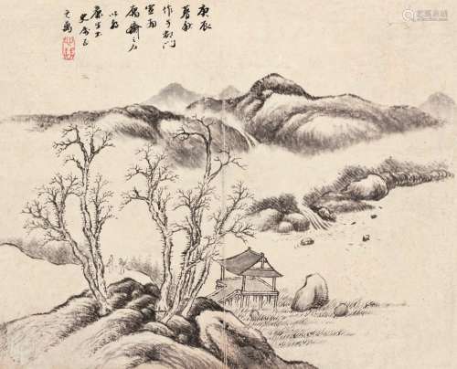 张之万（1811～1897） 庚辰（1880）年作 秋山暮霭 镜片 水墨纸本