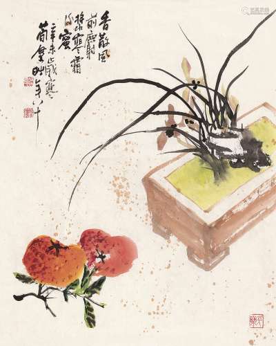 曹简楼（1913～2005） 辛未（1991）年作 清供 镜片 设色纸本