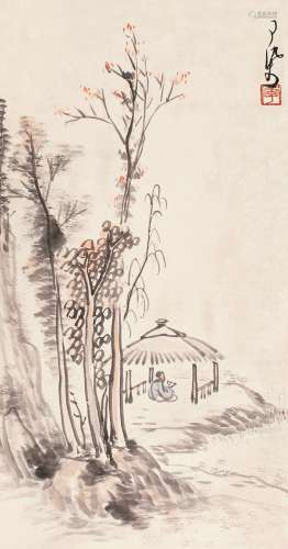 李可染（1907～1989） 读书图 立轴 设色纸本