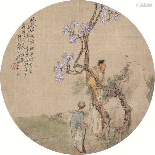 钱慧安（1833～1911） 壬午（1882）年作 花荫沉思 镜框 设色绢本