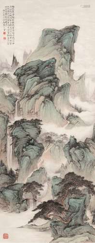 吴文质（1908～1992） 丙子（1936）年作 青山观瀑图 立轴 设色纸本