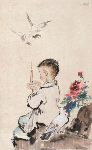 蒋兆和（1904～1986） 童趣 立轴 设色纸本