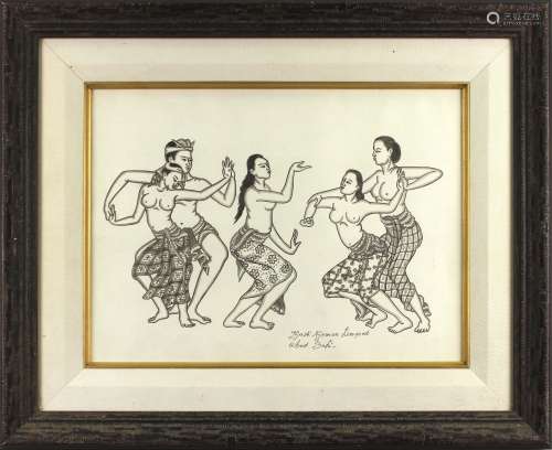 巴厘岛艺术家 蓝帕德（I Gusti Nyoman Lempad，1862-1978），黑白墨画
