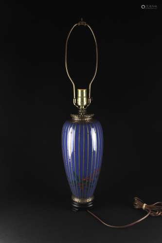 明治时期日本蓝釉彩绘瓶座台灯瓶
