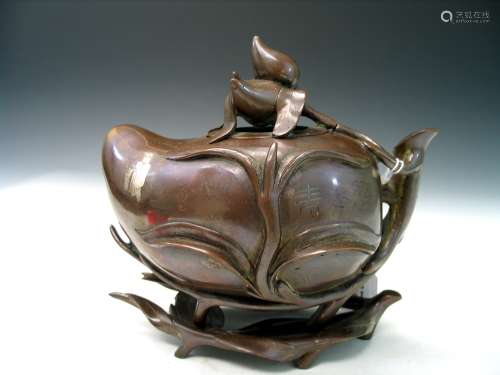 Chinese Bronze Peach Shaped Incense Burner.