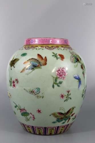 Chinese celadon glaze famille rose porcelain jar,