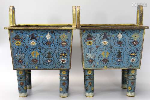 Pair Chinese cloisonne incense burners, Ming mark.
