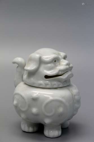 Chinese blanc de chine Fu dog incense burner.