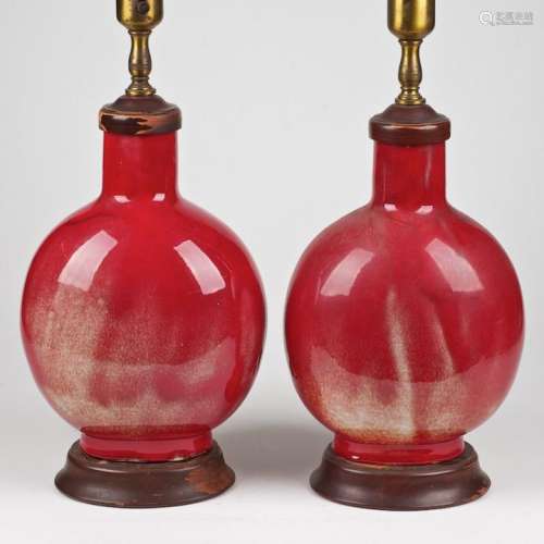 Pair of Chinese Oxblood Glazed Porcelain Jars mounted